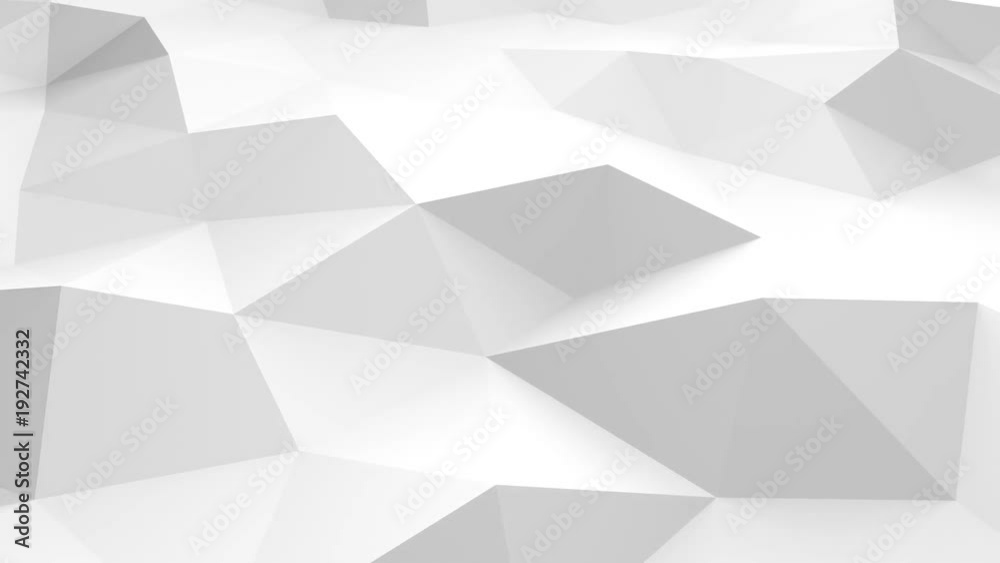 3D animated abstract white low poly texture background, low angle