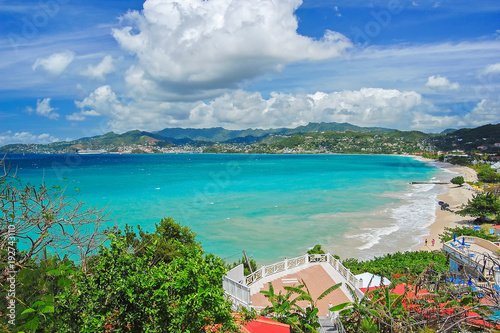 View of Grand Anse bay with tropical beach on Grenada island, Caribbean region of Lesser Antilles