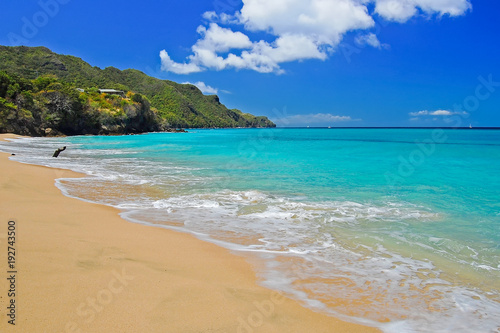 View of wonderful beach on Bequia island, Caribbean Sea region of Lesser Antilles
