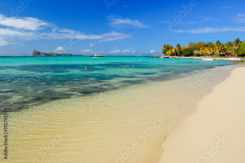 Paradise tropical beach on northern coast of Mauritius Island