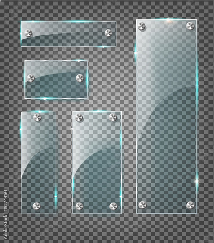Vector modern transparent glass plates set on sample background. Eps10