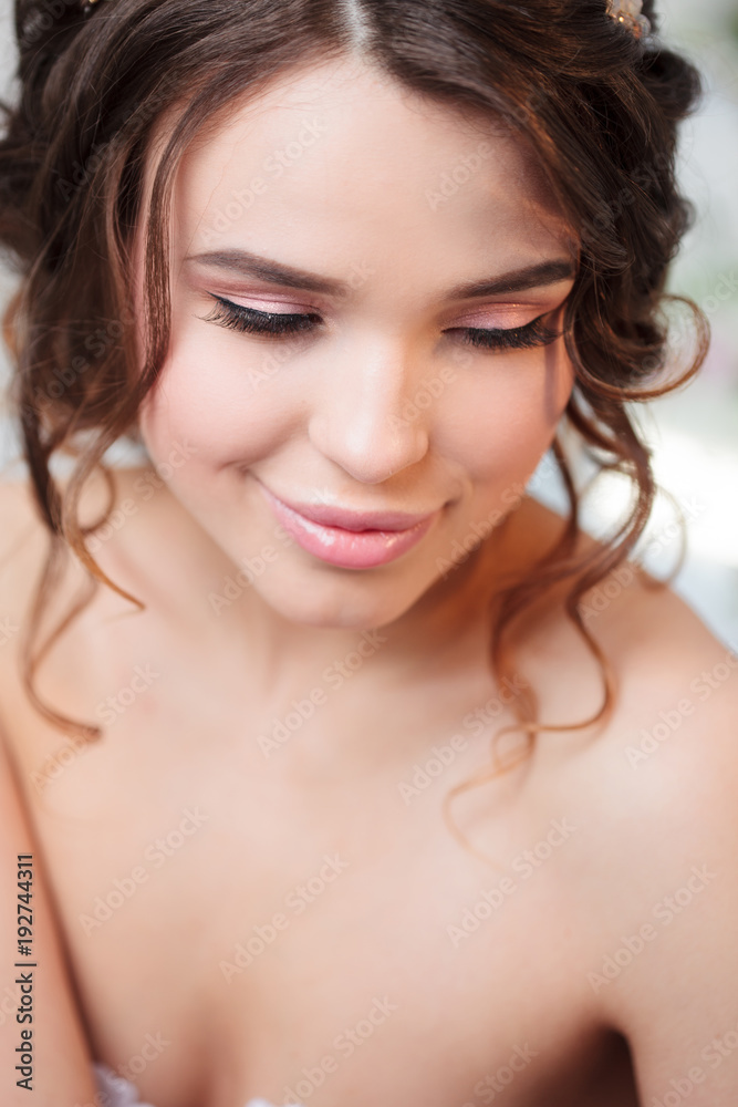 Attractive girl with beautiful eyelashes. Close-up Attractive girl with beautiful eyelashes. Close-up