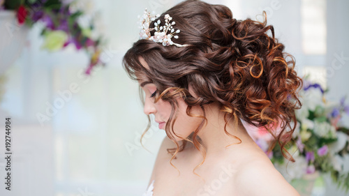 Portrait of beautiful bride in wedding dress