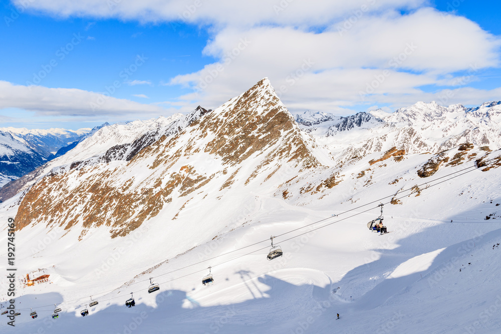 Chairlift and mountains in winter season in Hochgurgl-Obergurgl ski area, Tirol, Austria