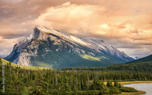 Autumn Sunset of Mount Rundle from Banff Vermilion Lakes
