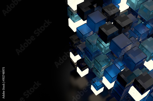 3d render abstract background.  A stack of cubes with different materials. Grid structure made of square geometry form. Digital Concept. 3D cube`s grid. photo