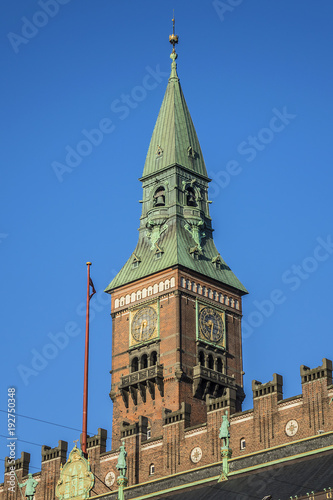 Beautiful architectural fragments of the ancient City Hall (Radhus) in Copenhagen, Denmark.