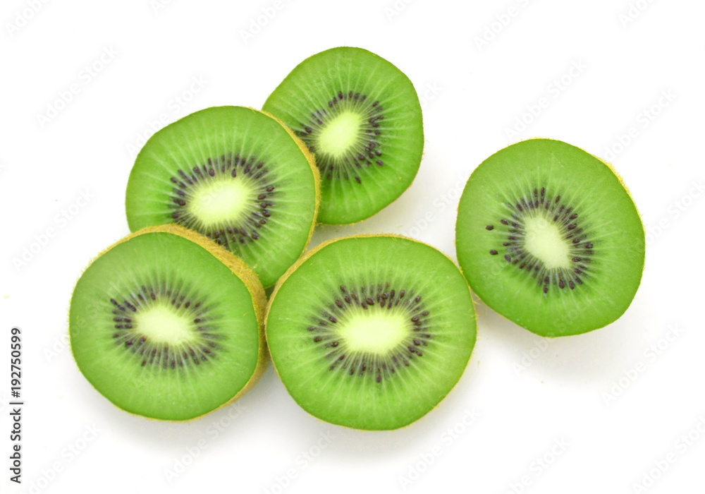 Fototapeta premium Kiwi fruit sliced segments isolated on white background cutout