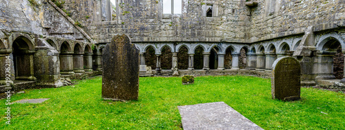 Landscapes of Ireland. Ruins of Cloister Ross Errilly Friary Convent in Galway County. National Monument and best preserved monastery. photo