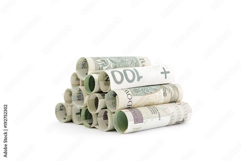 Polish banknotes rolled up isolated on white background Polish banknotes rolled up isolated on white background