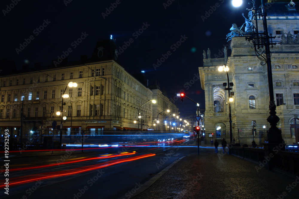 Fototapeta premium Some Prague's cross road. Nighty cityscape. Czech.