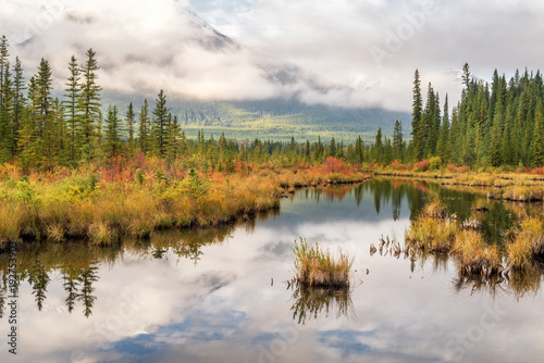Autumn morning sun on the Vermilion Lakes Scenic Drive in Banff National Park