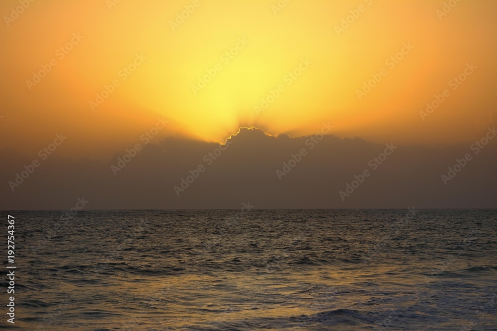 Fototapeta premium Sunset at a beach in Zanzibar, Tanzania (Africa)
