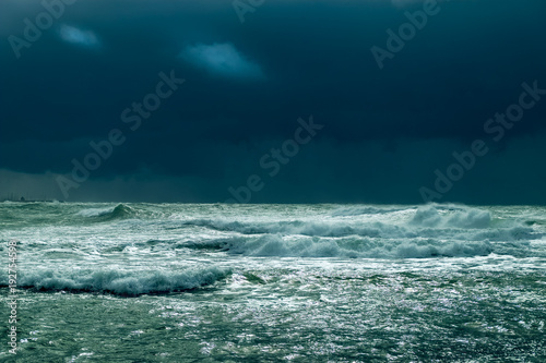 sea storm with dramatic sky photo