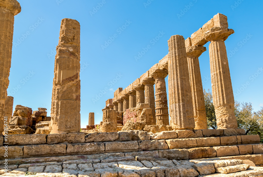 Temple of Juno located in the park of the Valley of the Temples in Agrigento, Sicily, Italy