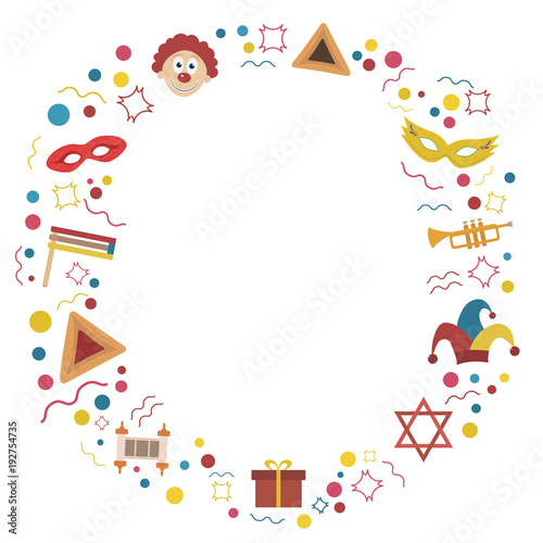 Frame with purim holiday flat design icons