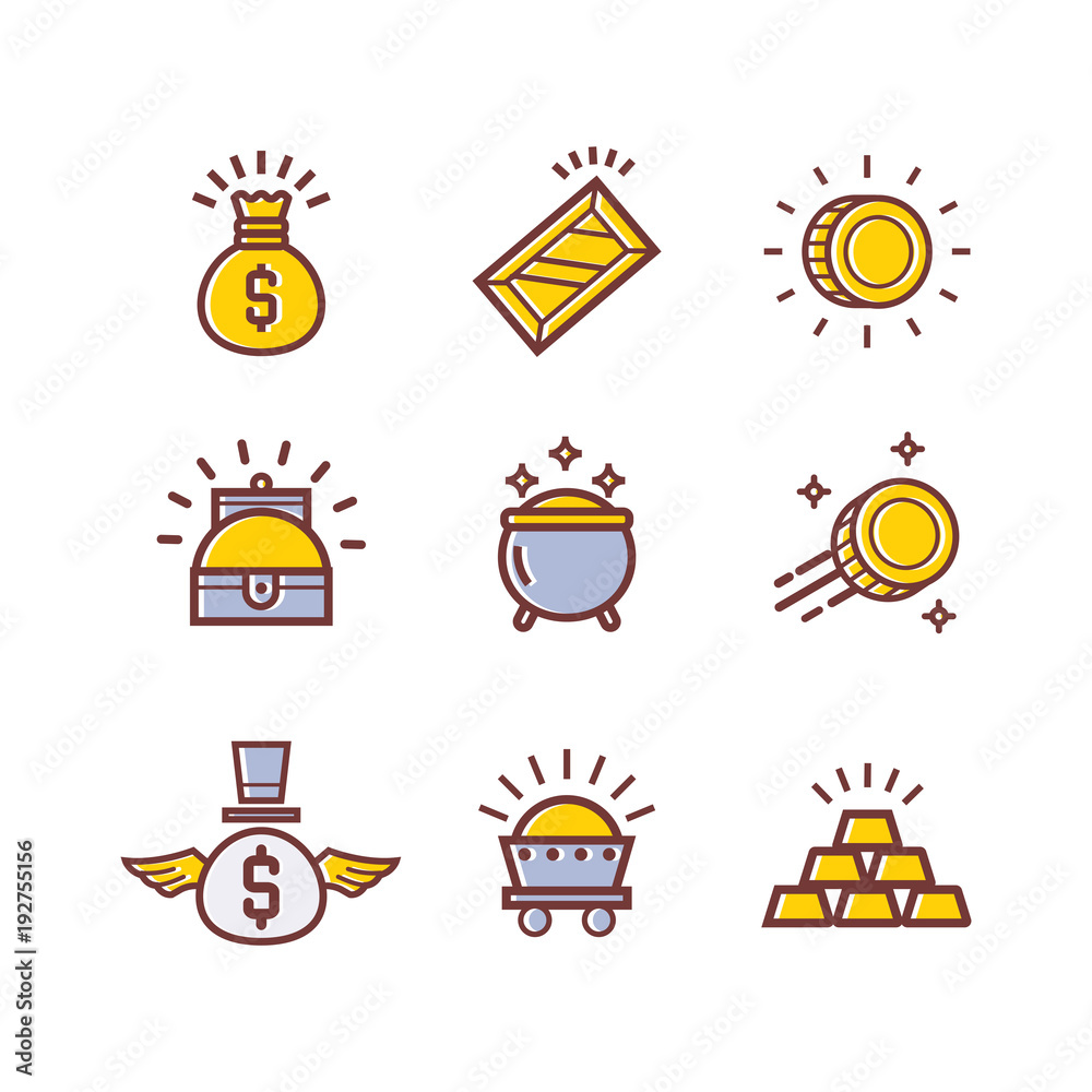 Vector Set of money line icons isolated on white. Vector illustration Vector Set of money line icons isolated on white. Vector illustration