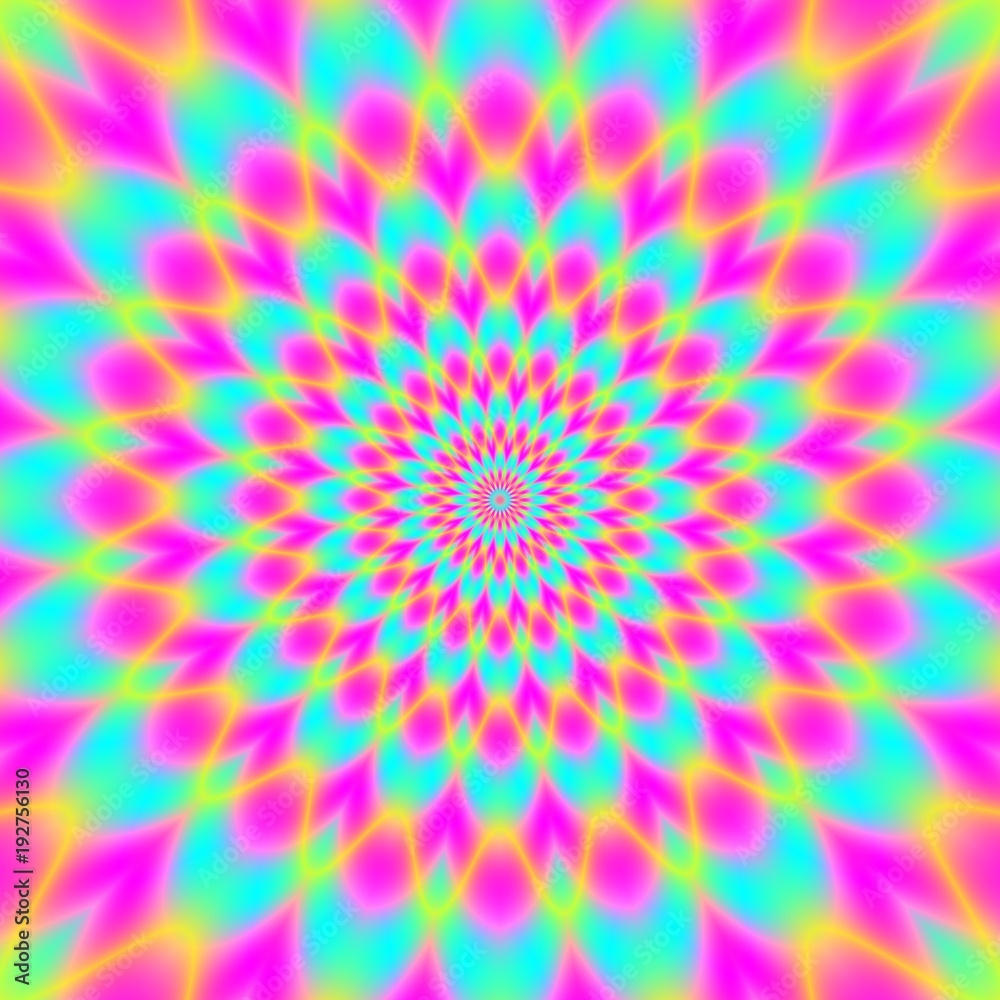 psychedelic round floral pattern background - pink, blue, cyan, yellow psychedelic round floral pattern background - pink, blue, cyan, yellow