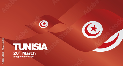 Independence Day Tunisia flag ribbon landscape background greeting card