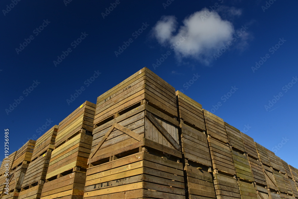 Agricultural boxes, Jersey, U.K.
Wide angle abstract image of stacked wooden containers.