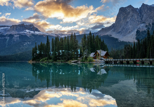 Sunrise at Emerald Lake Lodge in Yoho National Park photo