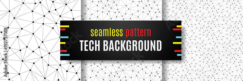 Neural networks conception. Seamless pattern kit for technical background. Technology concept slides for business presentation from black points of connection lines on white background