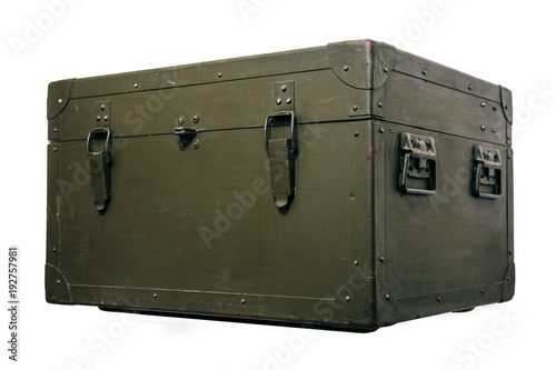 Vintage old military box green storage ammunition lock cloth scratches war dirty broken conflict homeland weapons men