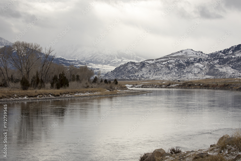 Yellowstone River, Wyoming in winter Yellowstone River, Wyoming in winter