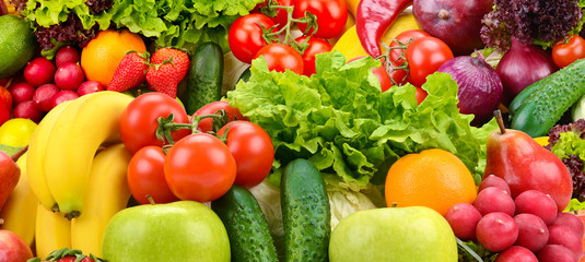 Crédence de cuisine Fruits Panorama de légumes et fruits colorés sains  © Serghei V
