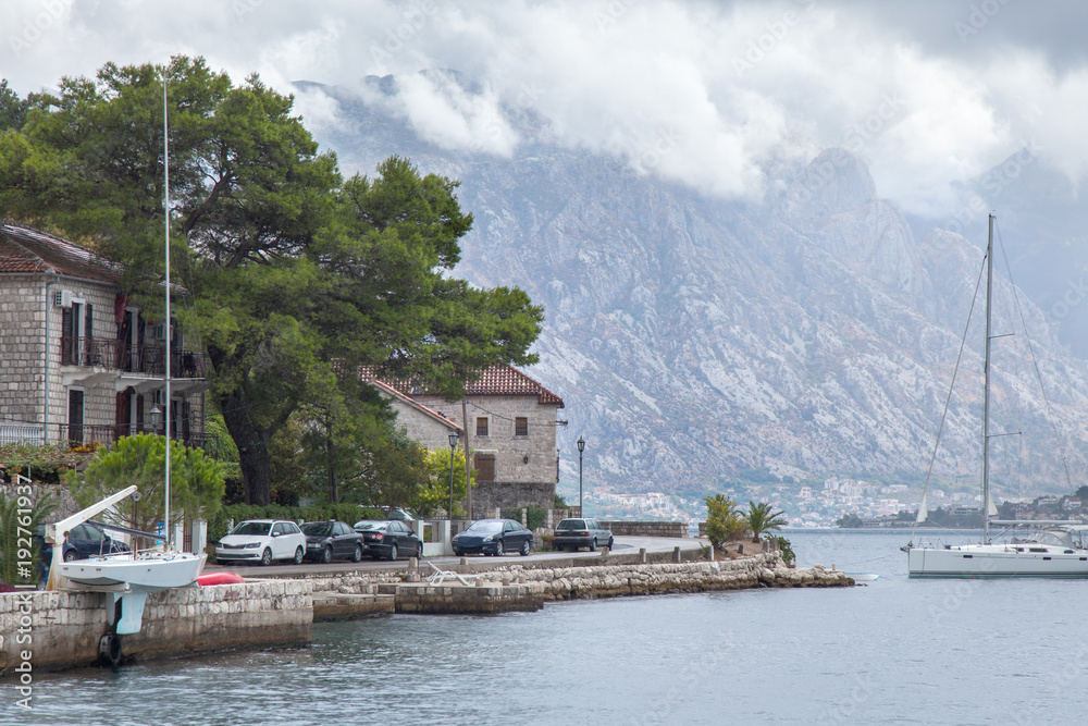 Fototapeta premium The village on the shore of the Bay of Kotor. Montenegro.