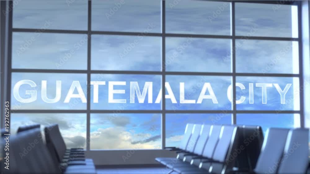 Commercial airplane landing at Guatemala City international airport. Travelling to Guatemala conceptual intro animation