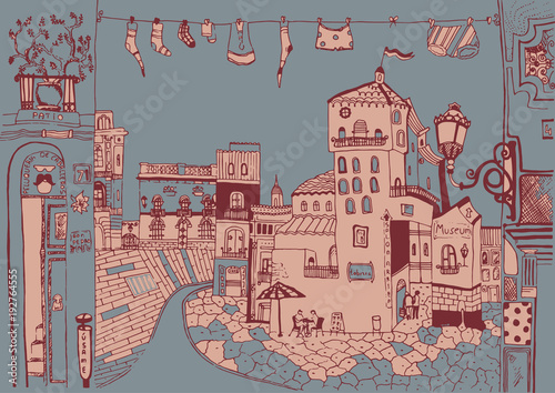 Vector city sketch, Malaga, Spain