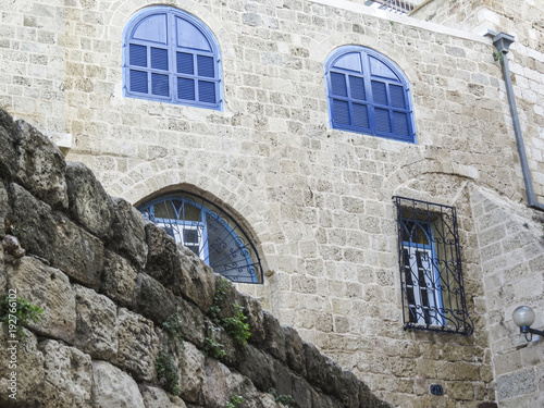 Tel Aviv, Israel - details of windows of an ancient house in the old city of Jaffa.