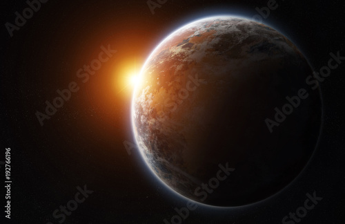 Distant planet system in space with exoplanets 3D rendering elements of this image furnished by NASA © sdecoret