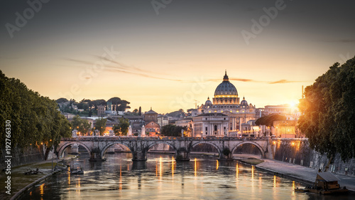 Slika na platnu Panorama of Rome at sunset, Italy
