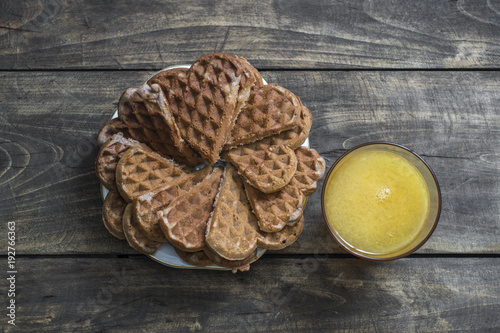 Fresh homemade heart shape waffles