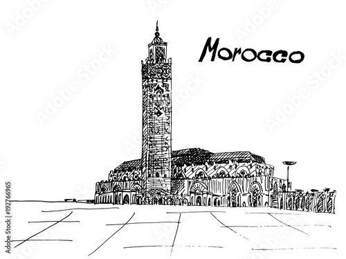 Morocco postcard black ink on white background