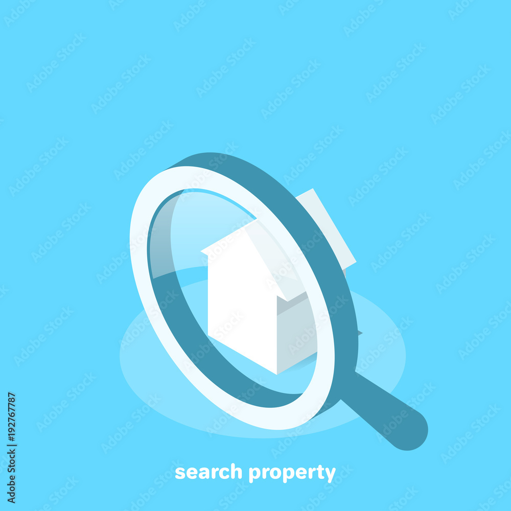 house icon with magnifying glass, isometric image house icon with magnifying glass, isometric image