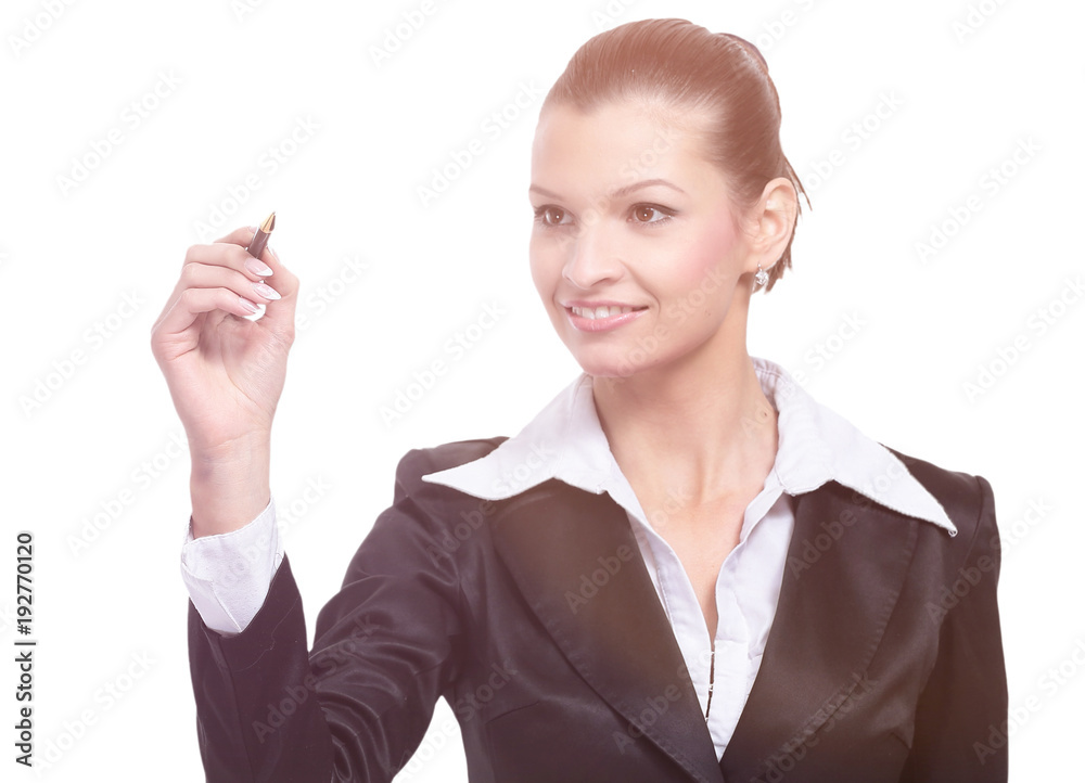 Beautiful business woman smiling isolated over a white Beautiful business woman smiling isolated over a white