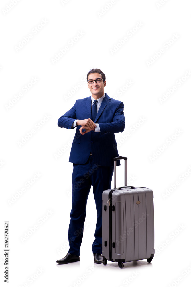 Young businessman with suitcase isolated on white background Young businessman with suitcase isolated on white background