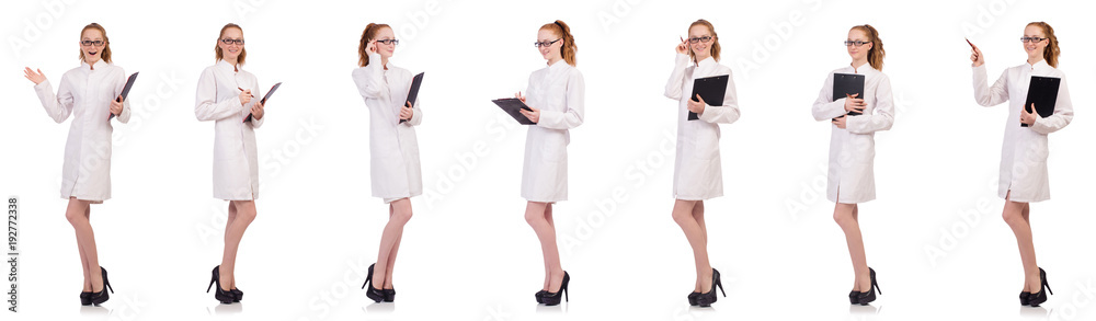 Young medical student with binder talking on a cell isolated o Young medical student with binder talking on a cell isolated o