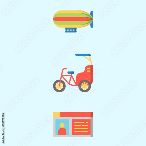 Icons about Transportation with driving license, bike and zeppelin