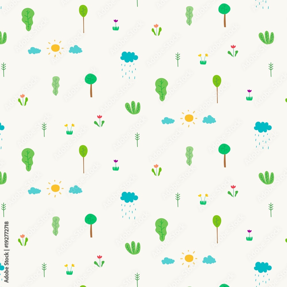 Pattern With Abstract Cute Tree Design Elements. Handmade Vector Illustration Background. Pattern With Abstract Cute Tree Design Elements. Handmade Vector Illustration Background.