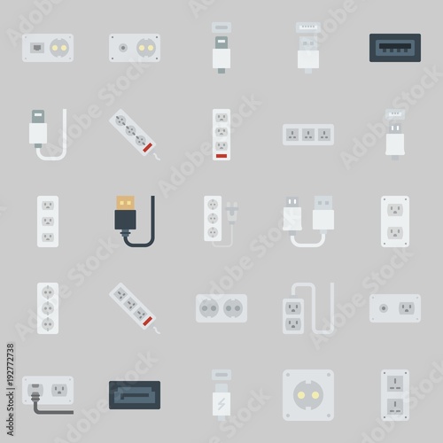 Icons about Connectors Cables with usb cable, socket, sata and usb
