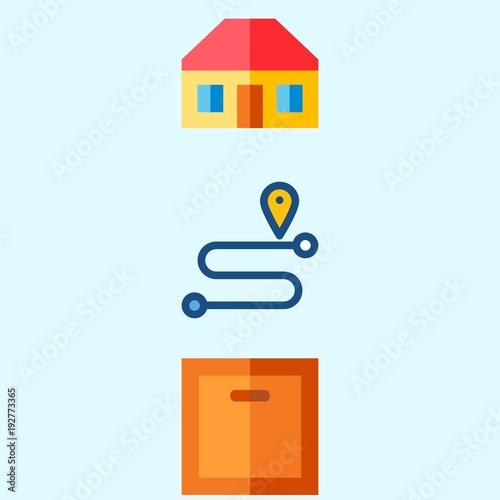 Icons about Real Assets with location, route, switch off and roof