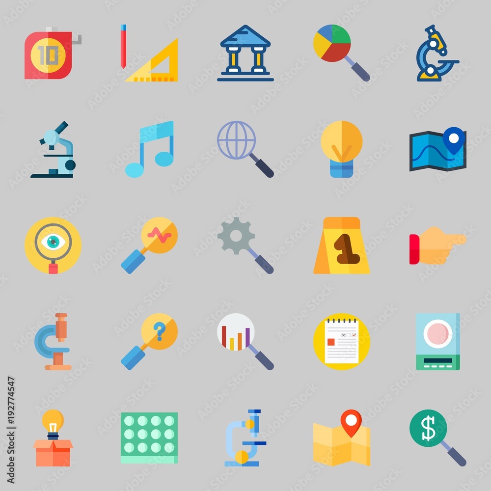 Icons about Inspiration with idea, lab, map, note, search and point Icons about Inspiration with idea, lab, map, note, search and point