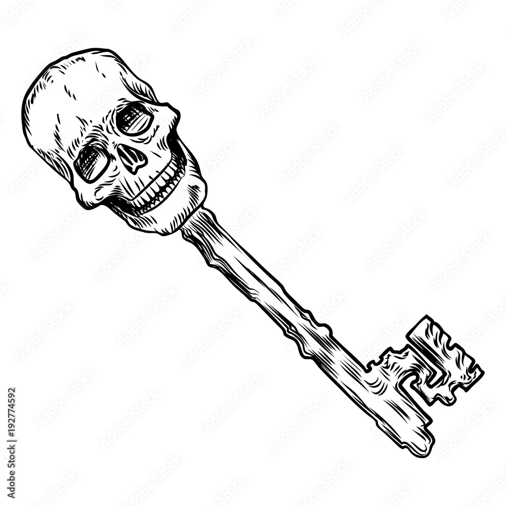 Hand drawn antique key. Sketch style of vintage key on white background ...