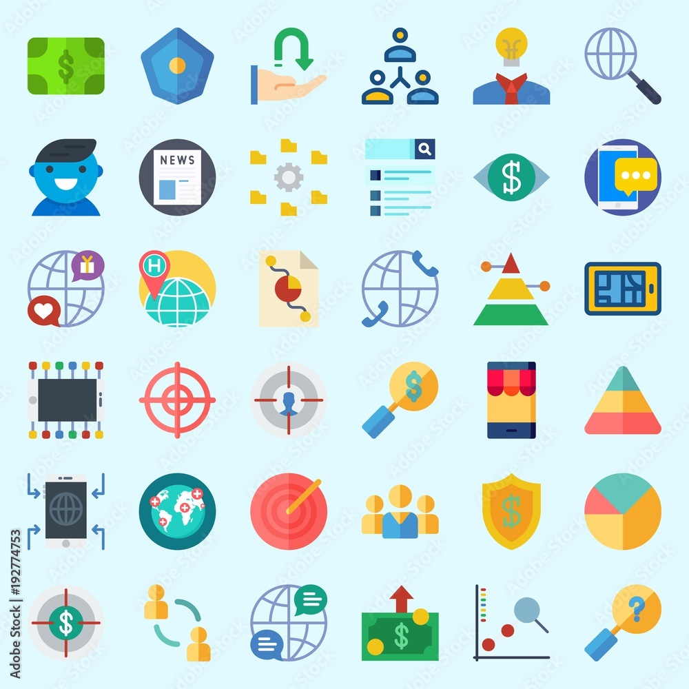 Icons about Marketing with search, networking, idea, network, pyramid and teamwork