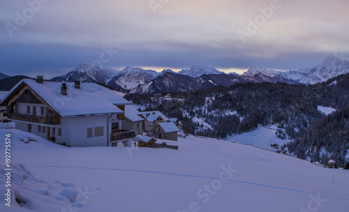 Winter landscape  Dolomites mountains  Italy 