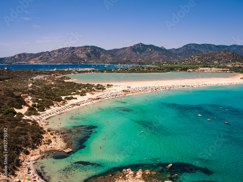 Transparent and turquoise sea in Porto Giunco, Sardinia, Italy